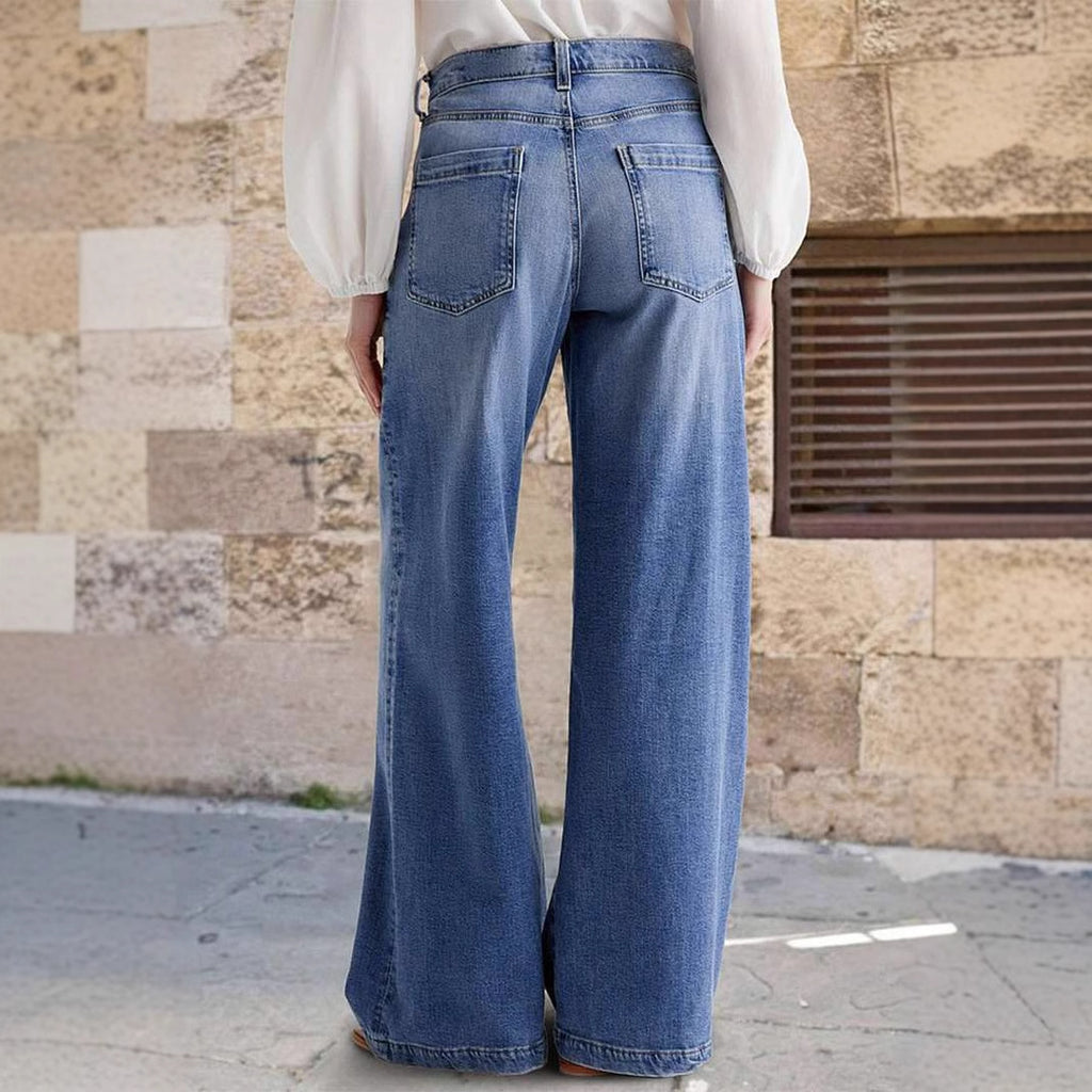 Embroidered Elastic-Waist Straight Pants