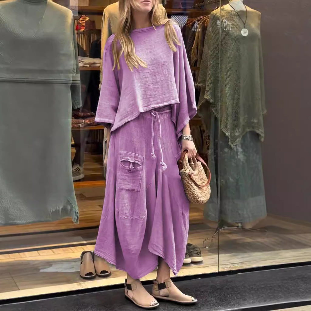 Loose-fitting Skirt Suit Fashion Solid Color Pullover Long-sleeved Top And Long Skirt Two-piece Set