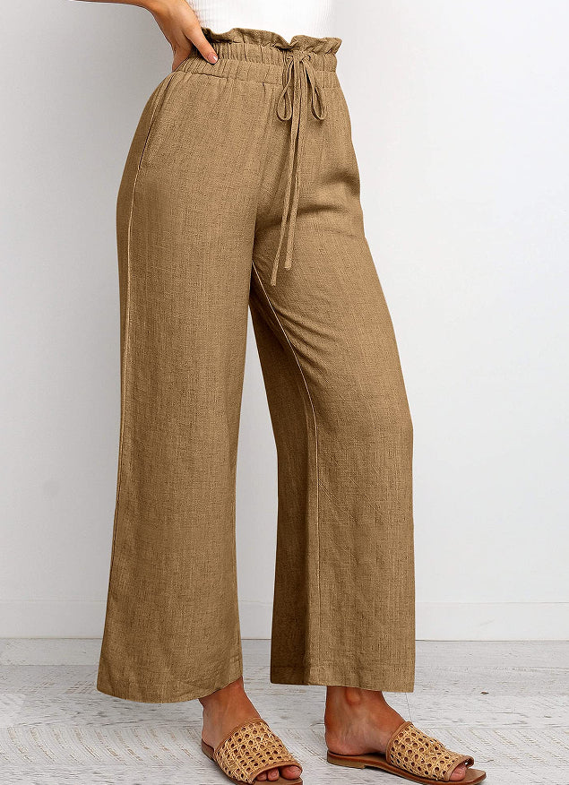 Lace-Up Cropped Wide-Leg Pants