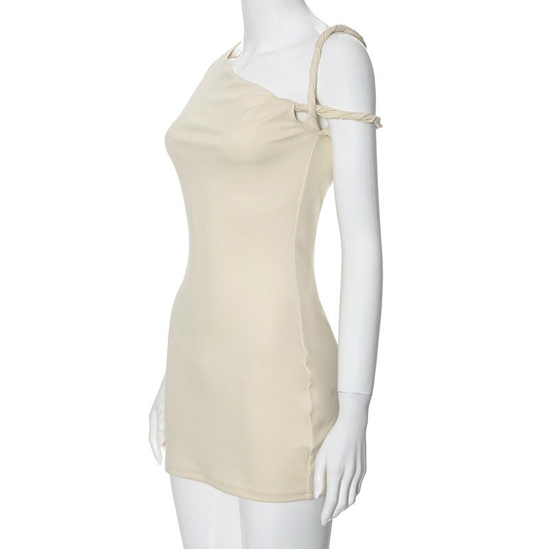 Women's Slim Hip Dress Summer Fashion One-shoulder Short Sleeve Solid Color Dresses