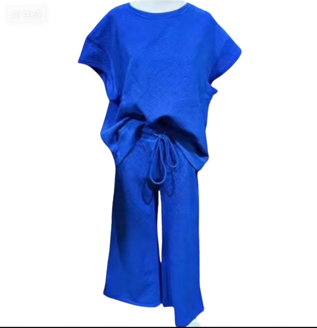 Solid Color Texture Casual Fashion Women's Wear Short-sleeved Trousers Two-piece Set
