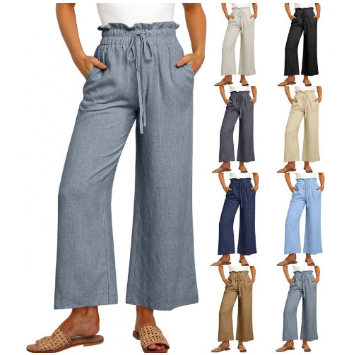 Lace-Up Cropped Wide-Leg Pants