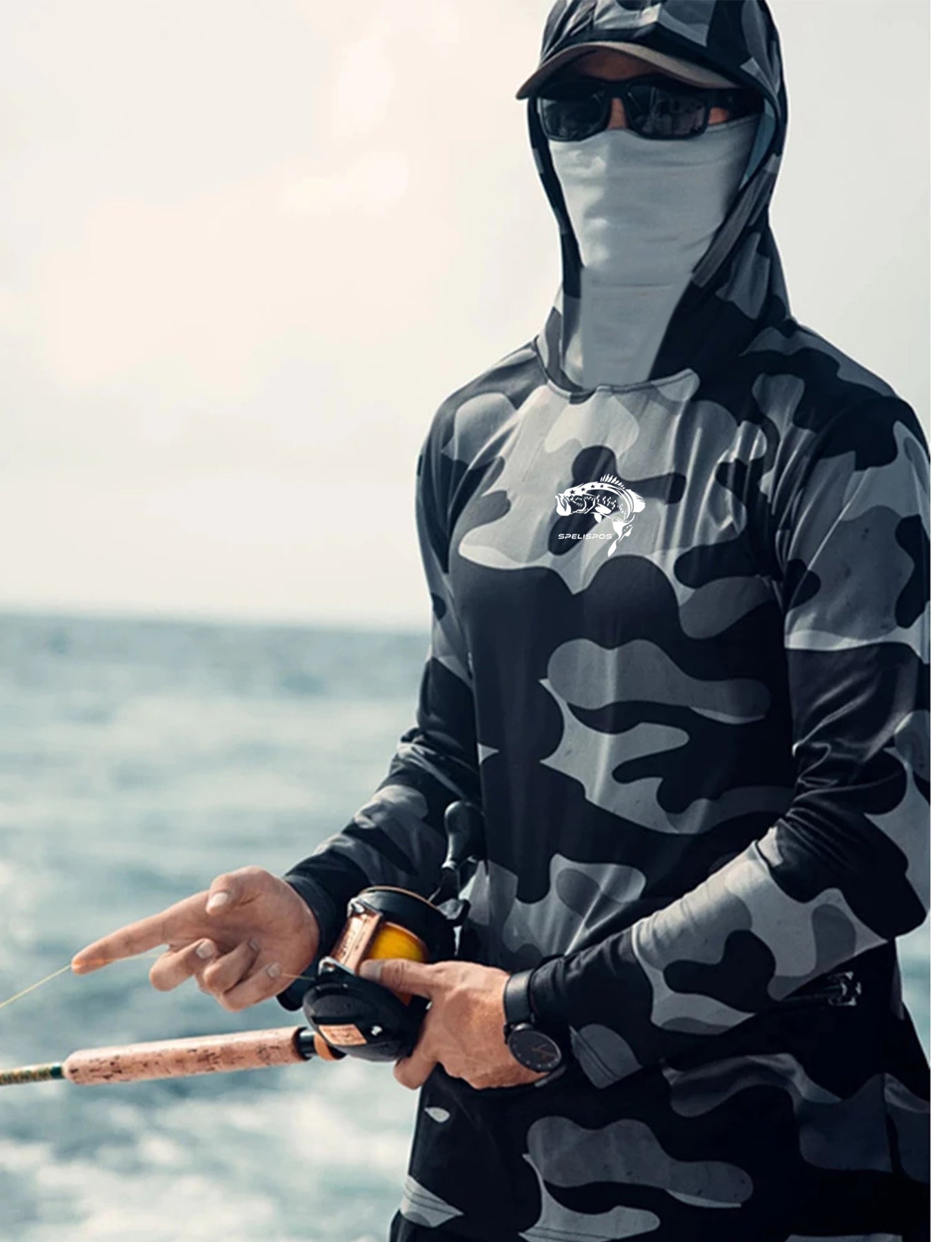 Fishing Hoodie Face Mask Neck Cover Sailing Shirt Summer Men Long Sleeve Sun Protection Hunting Jersey Camisa De Pesca Performance Fish Gear Beach Top