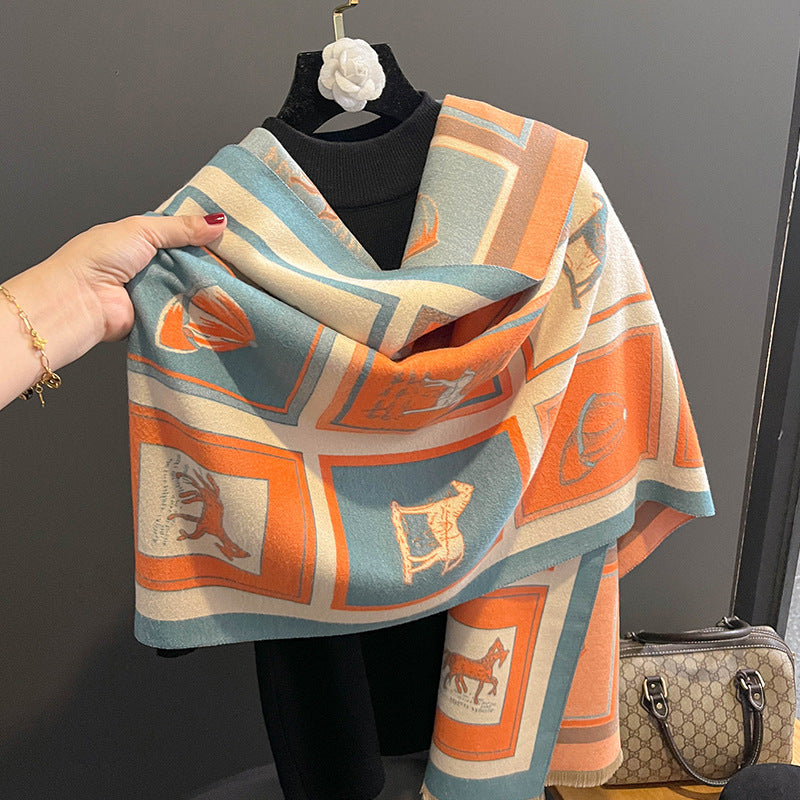Carriage-Print Shawl Scarf