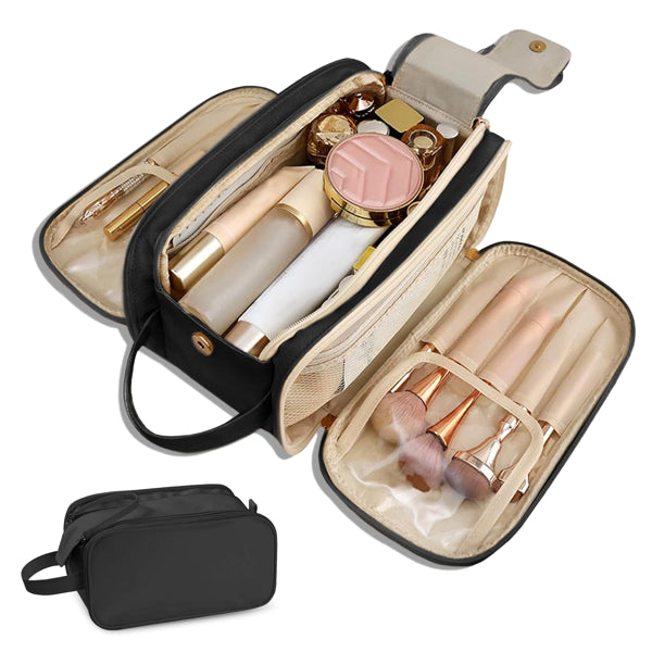 Large Capacity Cosmetic Organizer ,Travel Makeup Bag Organizer, Large Capacity Toiletry Bags For Traveling, Flat Open Waterproof PU Leather Cosmetic B