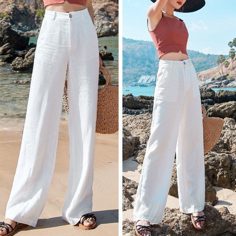 Cotton-Linen Draped Straight-Leg Pants
