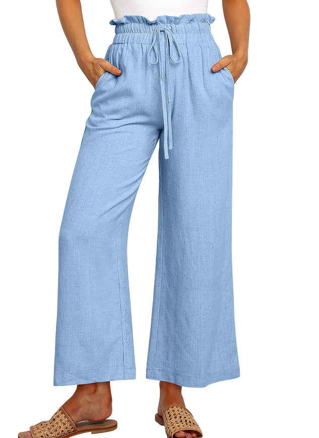 Lace-Up Cropped Wide-Leg Pants