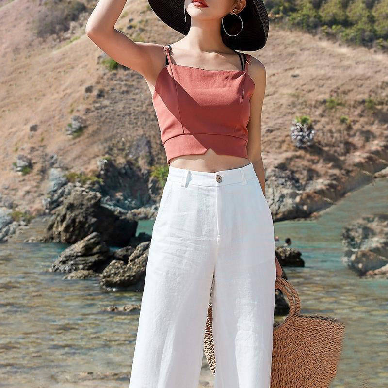 Cotton-Linen Draped Straight-Leg Pants
