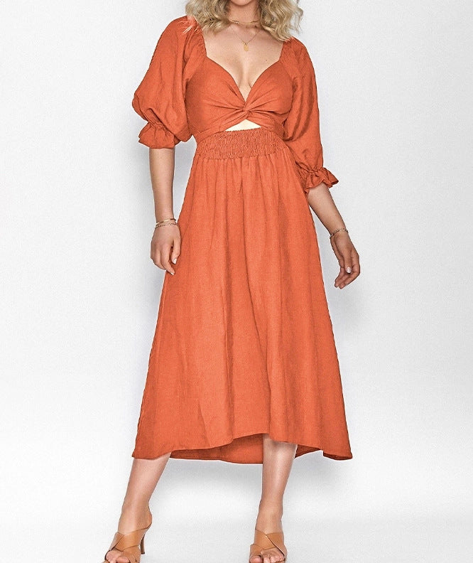Women's Clothing V-neck Half Sleeves Front And Back Wearable Type Dress