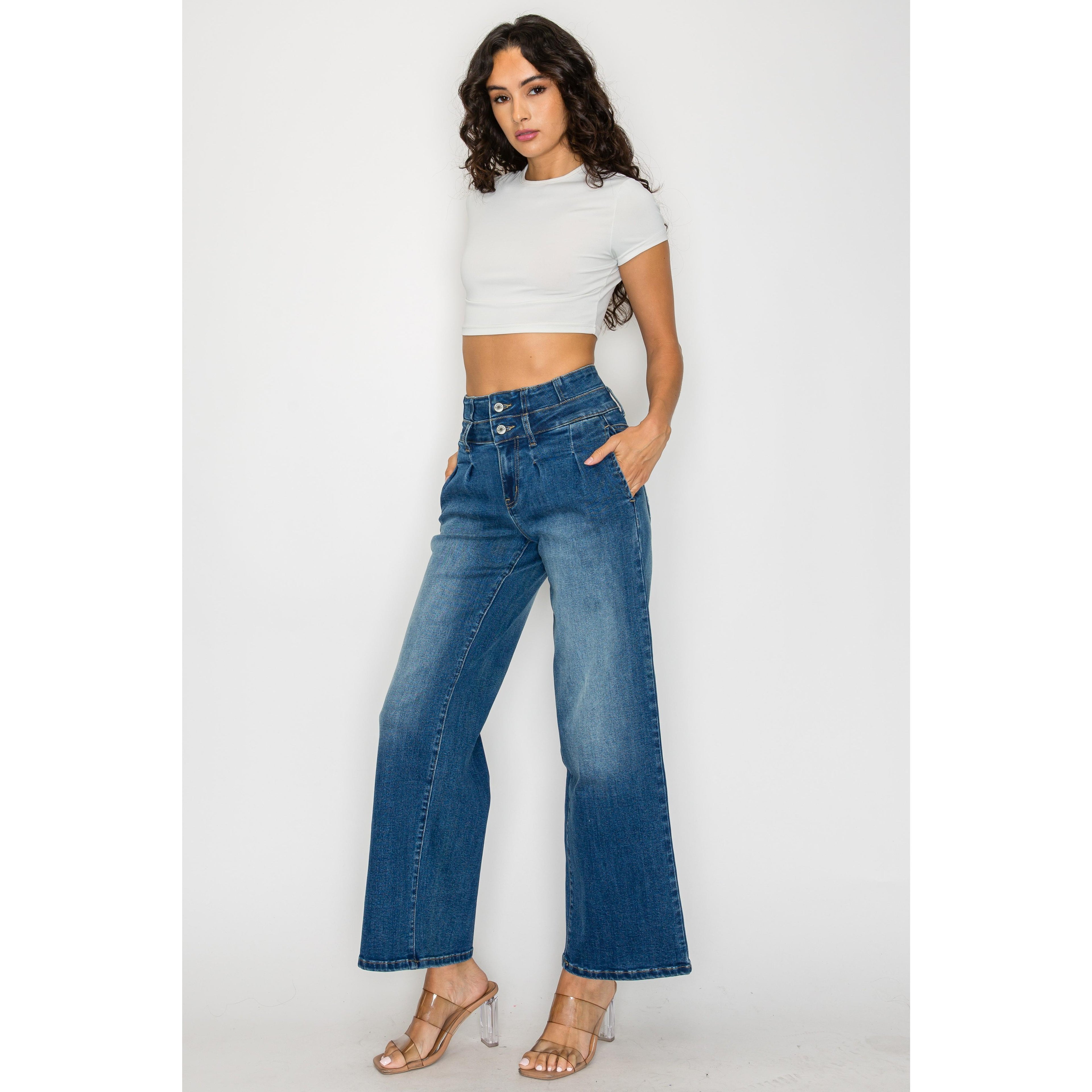 Elastic-Waist Wide-Leg Jeans