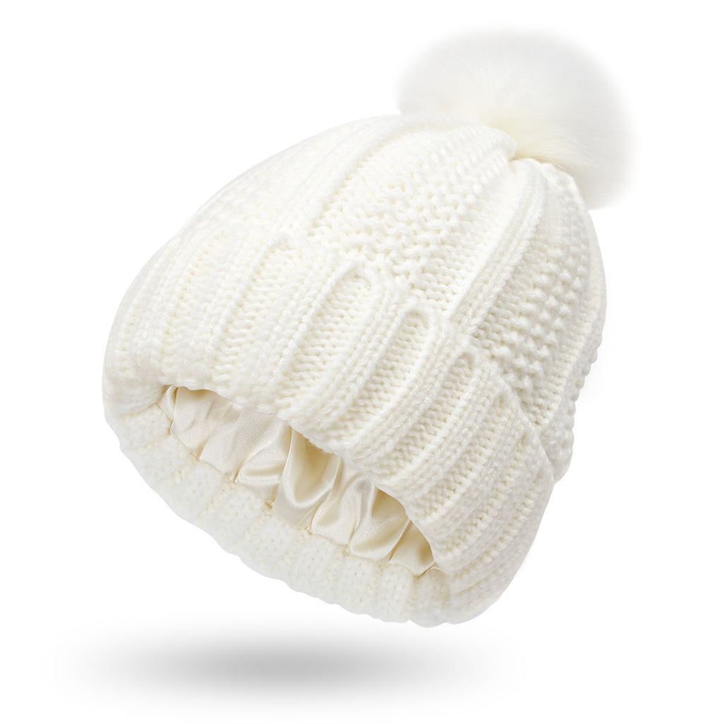 Satin-Lined Pom-Pom Beanie