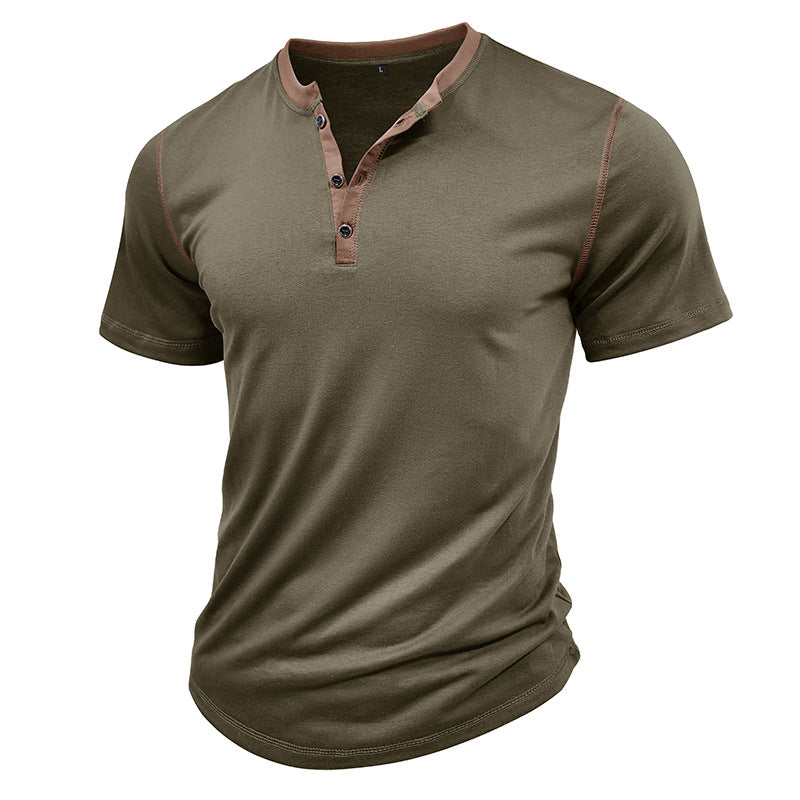 Fashion Short-sleeved Polo Shirt Summer Button V-neck T-shirt Tops Mens Clothing