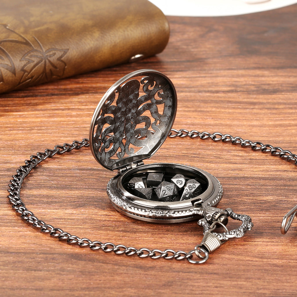 Thick Chain Octopus Symmetrical Pocket Watch Dice Set, Equipped With 7 Mini DND Dice Game Polyhedral Metal Dice, Desktop Role-playing Game Dice Access