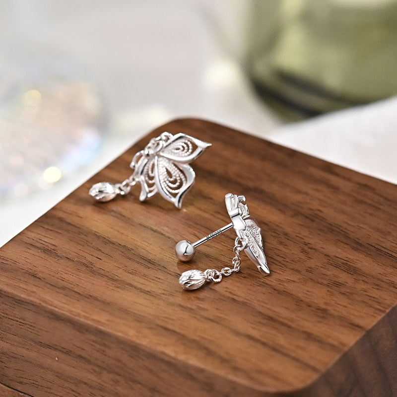 S999 Silver Butterfly Tassel Earrings product image