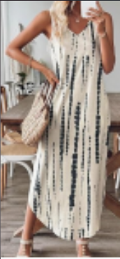 Women's Tie Dye Tank Max Dress Sleeveless V Neck Asymmetrical Split Hem Dresses With Pocket Vacation Dress