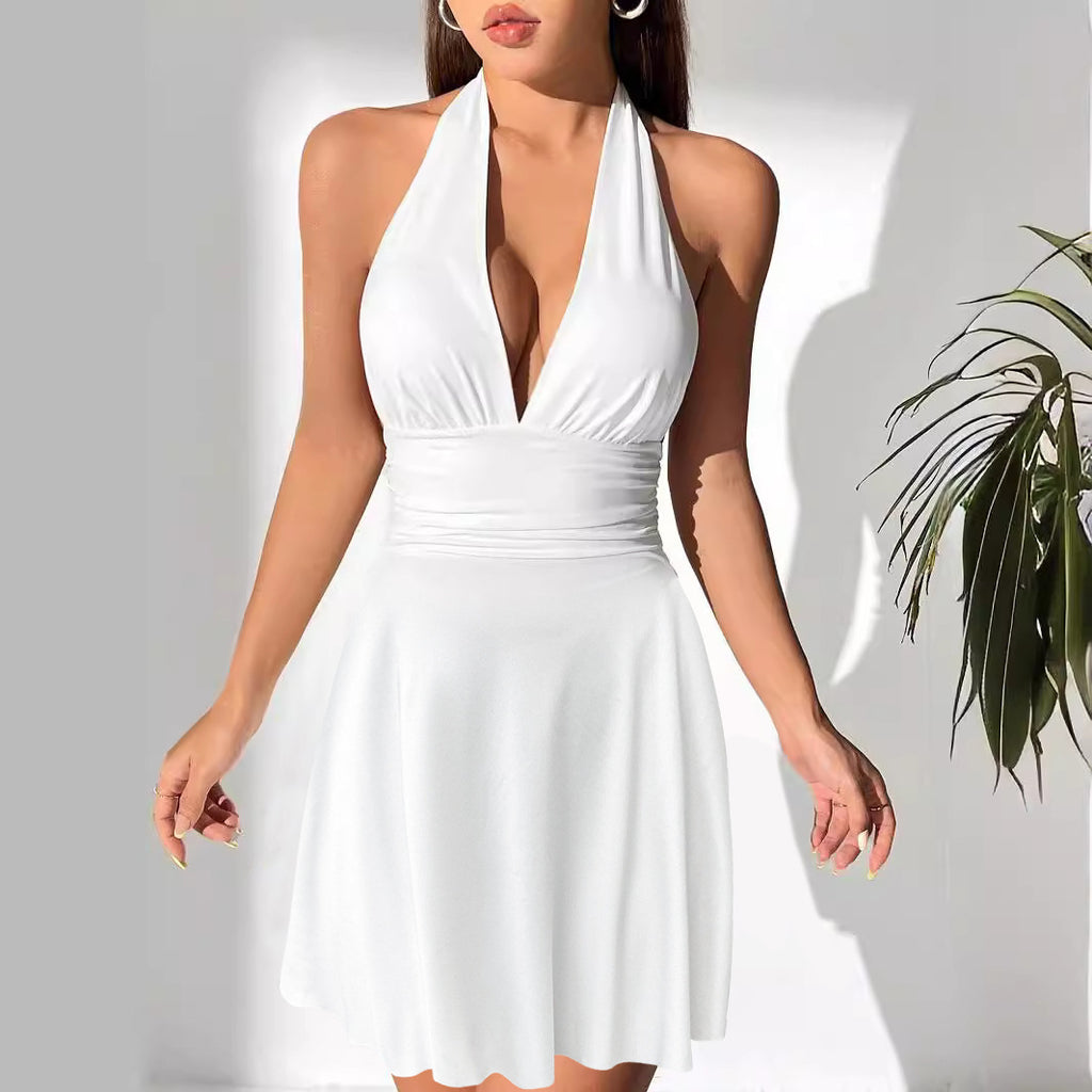 Women's Hot Sale V-neck Lace Up Tight Pleated Skirt