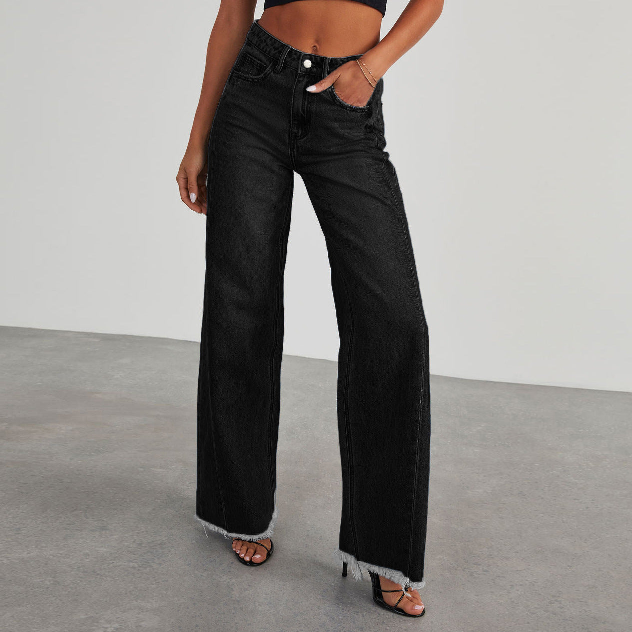 High-Waist Wide-Leg Pocket Jeans