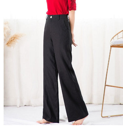 Cotton-Linen Draped Straight-Leg Pants