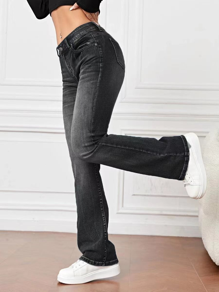 Denim High Waist Loose And Slimming Bootcut Trousers