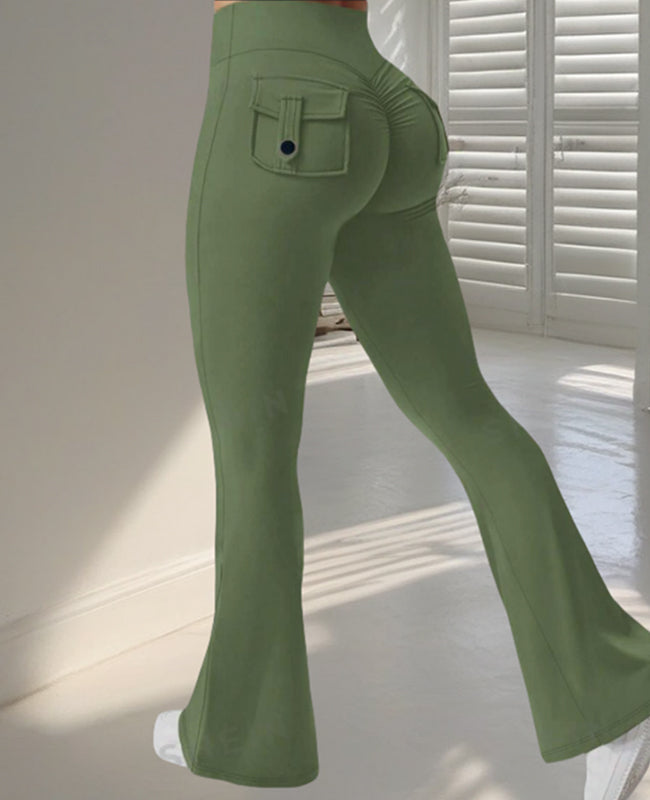 Yoga Fitness Flared Pants With Pockets Ins Fashion Slim High Waist Sports Trousers Scrunch Butt Booty Workout Lifting Leggings