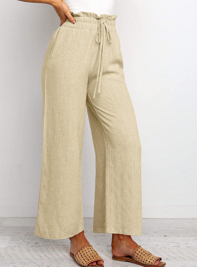 Lace-Up Cropped Wide-Leg Pants