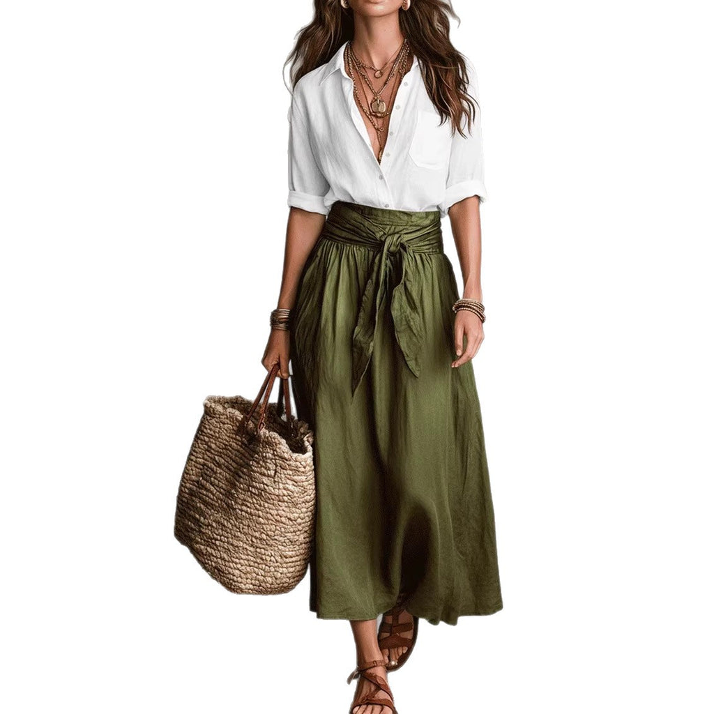 Summer Short-Sleeve Suits Fashion Casual Button-Down Shirt Top And Straight Skirt Women's Two-Piece Set