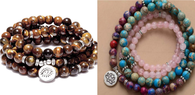 Amazon Stone Tiger Eye Stone Bracelet Necklace 108 Buddha Beads Lotus Bracelet