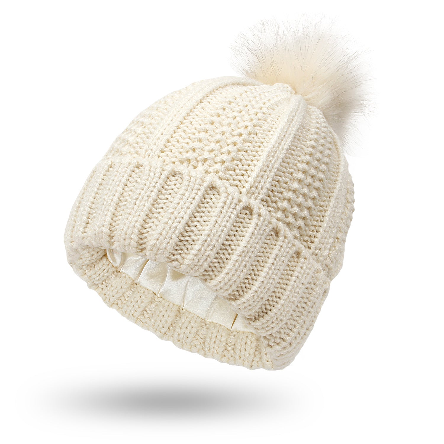 Satin-Lined Pom-Pom Beanie