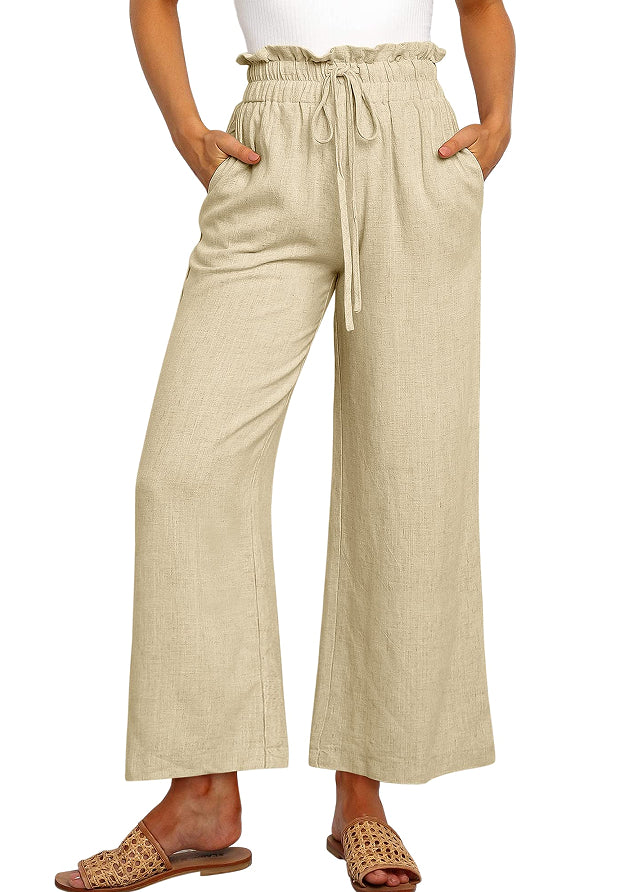Lace-Up Cropped Wide-Leg Pants