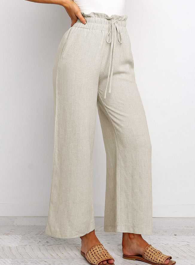 Lace-Up Cropped Wide-Leg Pants