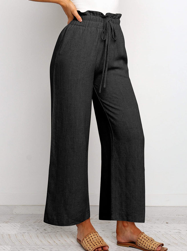 Lace-Up Cropped Wide-Leg Pants