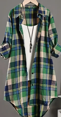 Stylish Plaid Print Womens Shirt - Classic Polo Collar With Button Closure - Long Sleeve Casual Wear For Spring & Fall - A Wardrobe Staple For Trendy