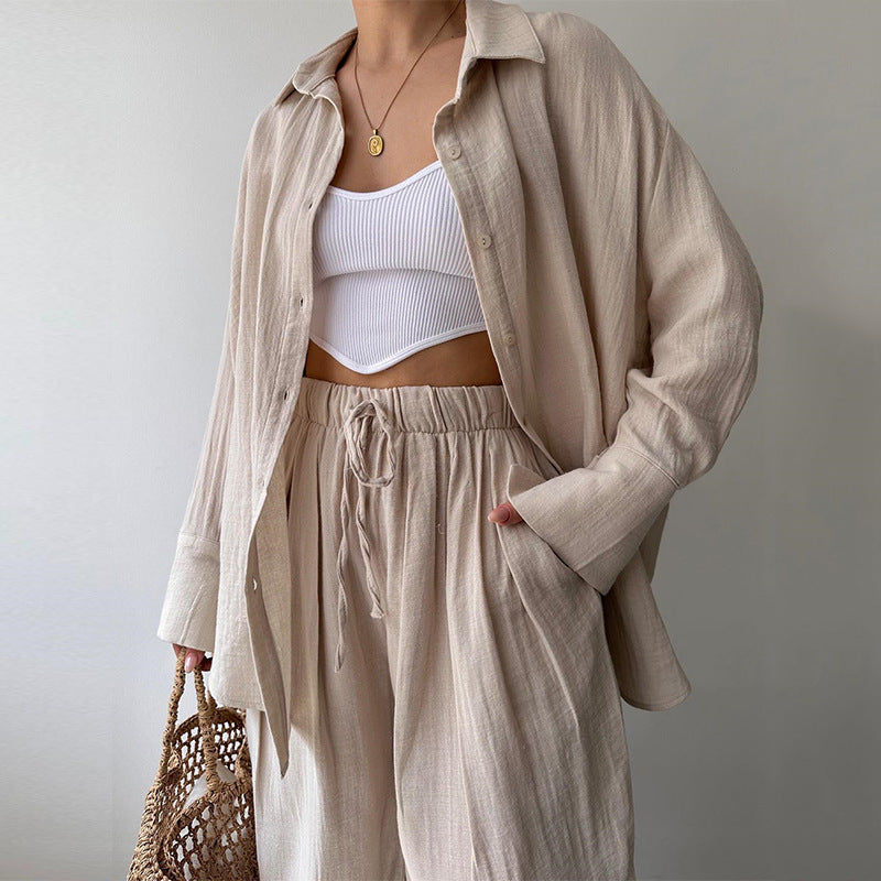 Women's Fashion Casual Simple Lapel Long Sleeve Shirt Trousers Casual Suit
