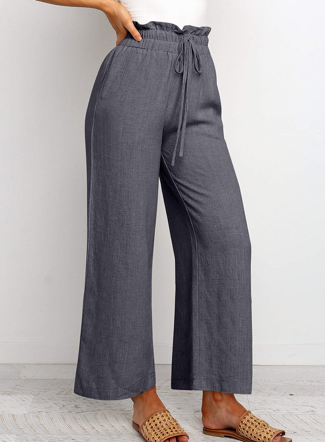 Lace-Up Cropped Wide-Leg Pants