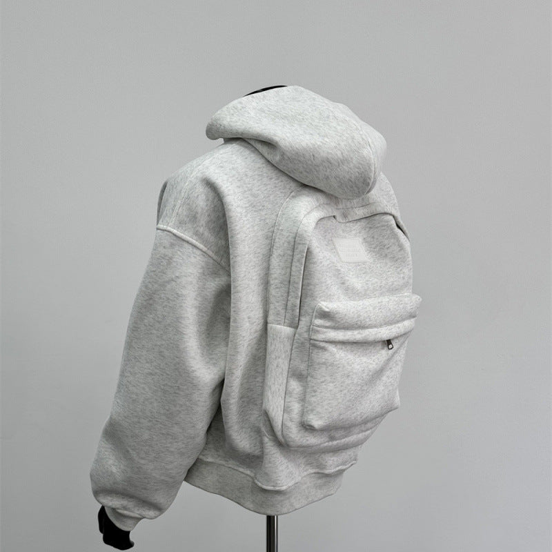 Back Schoolbag Design Men's Coat Flower Gray