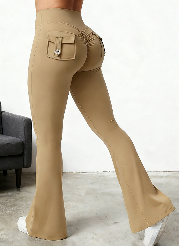 Yoga Fitness Flared Pants With Pockets Ins Fashion Slim High Waist Sports Trousers Scrunch Butt Booty Workout Lifting Leggings
