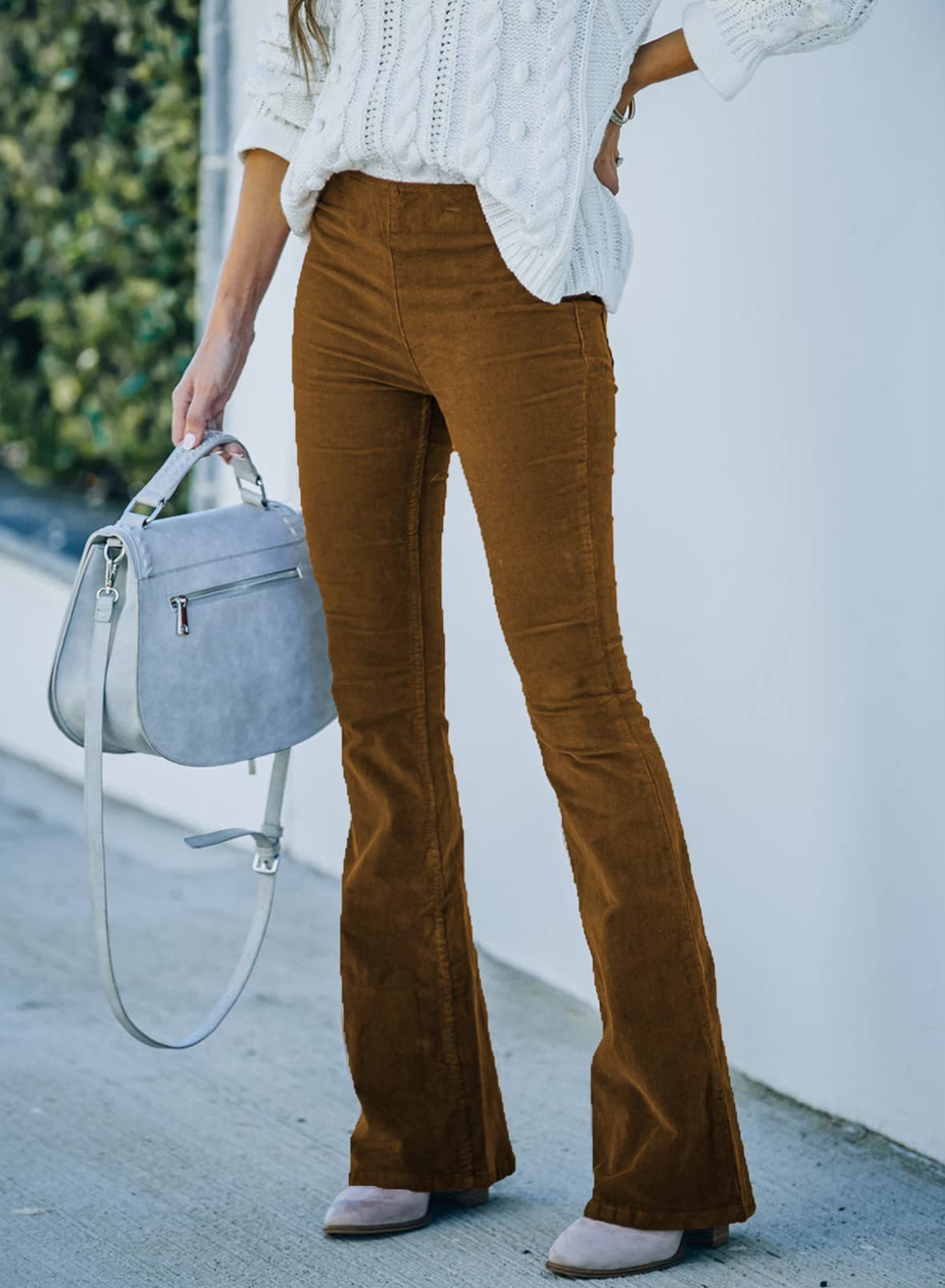 Ins Corduroy High Waist Flared Pants Fashion Casual Slim Solid Color Trousers Autumn And Winter Women's Clothing
