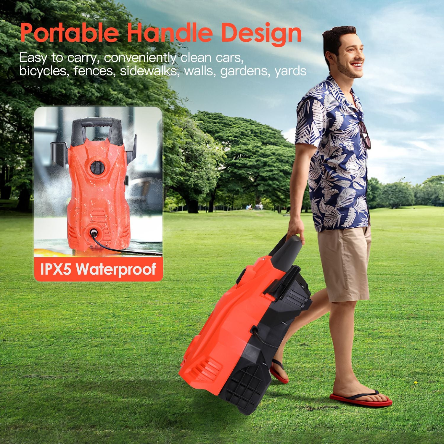 1Pc Electric High Pressure Washer 1740PSI Powerful Car Washer Pressure Cleaner With Adjustable Spray Nozzle Soap Dispenser IPX5 Waterproof For Patio G