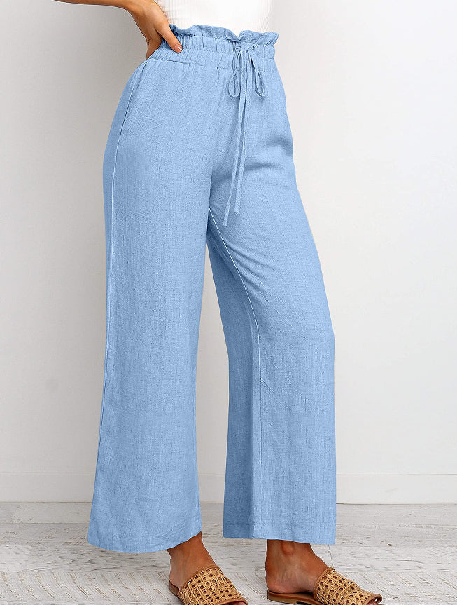 Lace-Up Cropped Wide-Leg Pants