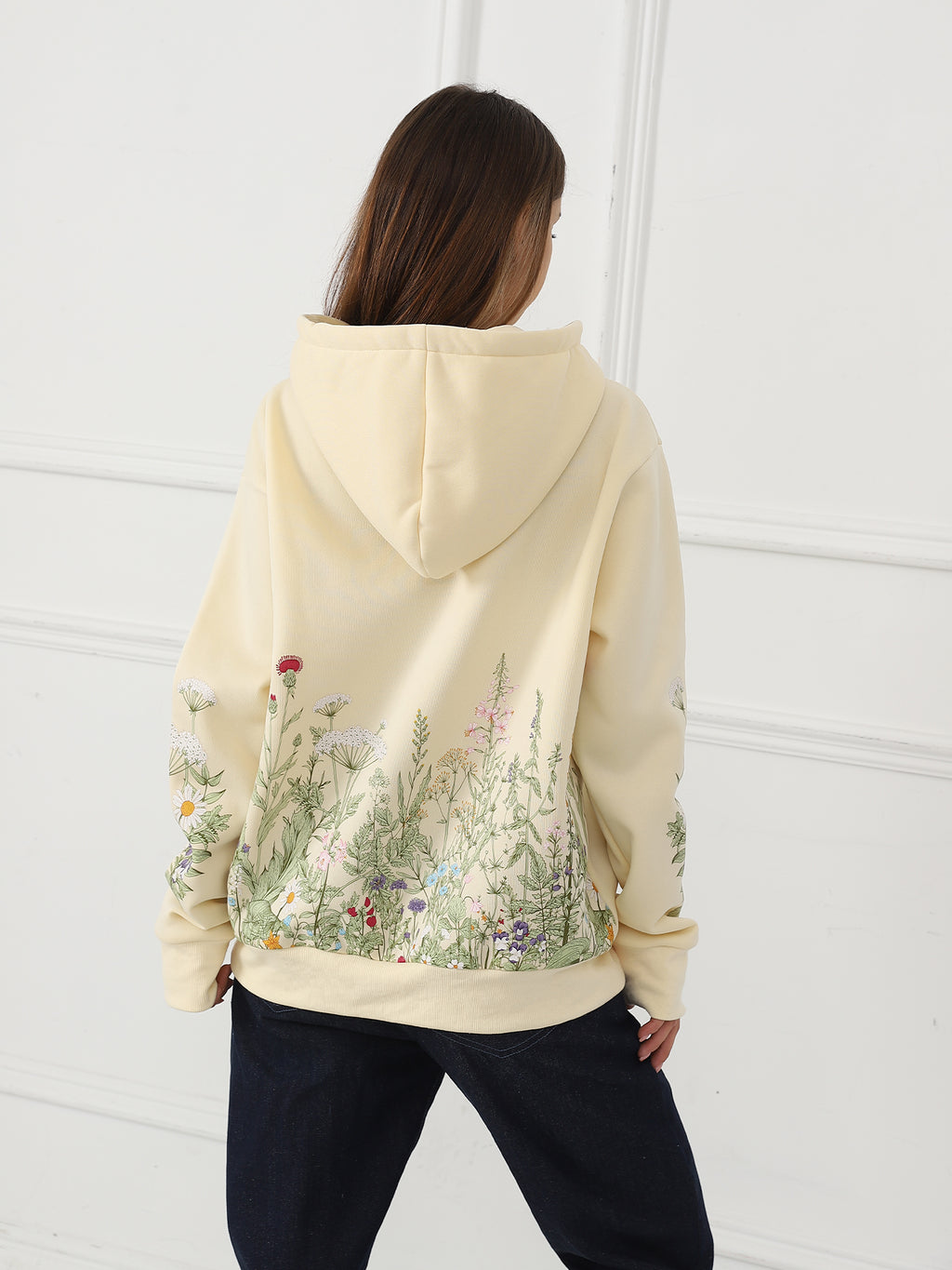 Women's Solid Color Floral Long Sleeved Sweatshirt