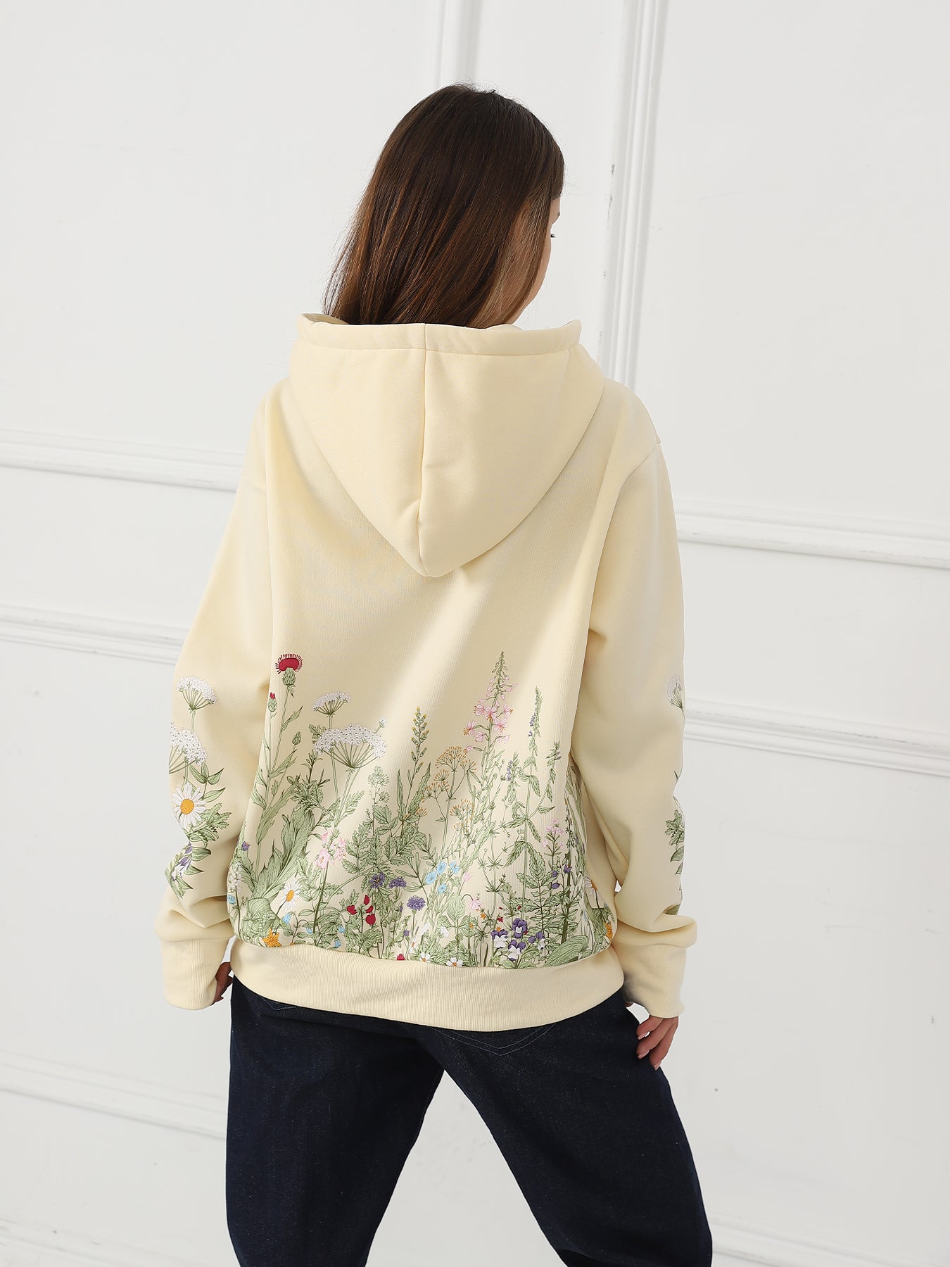Women's Solid Color Floral Long Sleeved Sweatshirt
