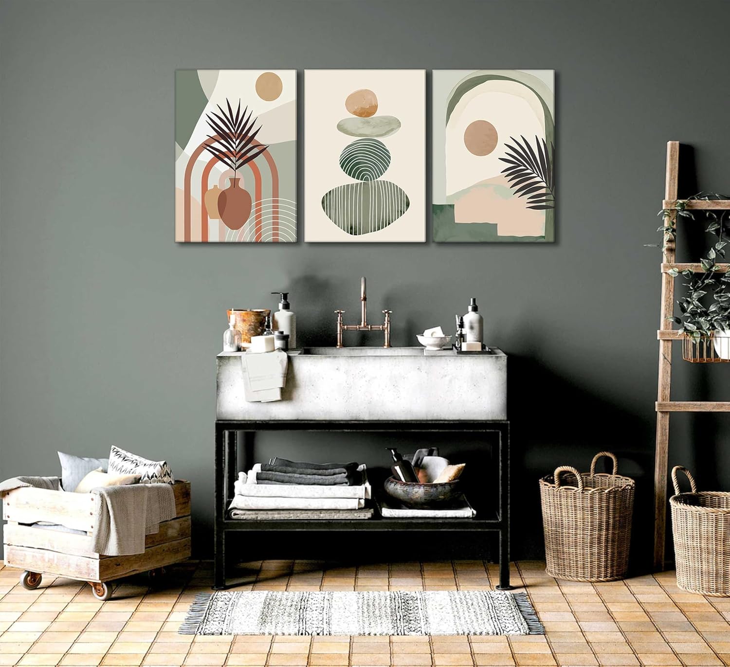 3 Pcs Boho Art Wall Decor Canvas Wall Art Decor Stretched And Framed Ready To Hang Size 12 X 16in
