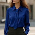 Womens Solid-Color Casual Tie Long-Sleeve French-Collar Shirt