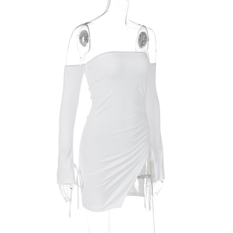Women's Shoulder-baring Wrapped Chest Split Hip Skirt