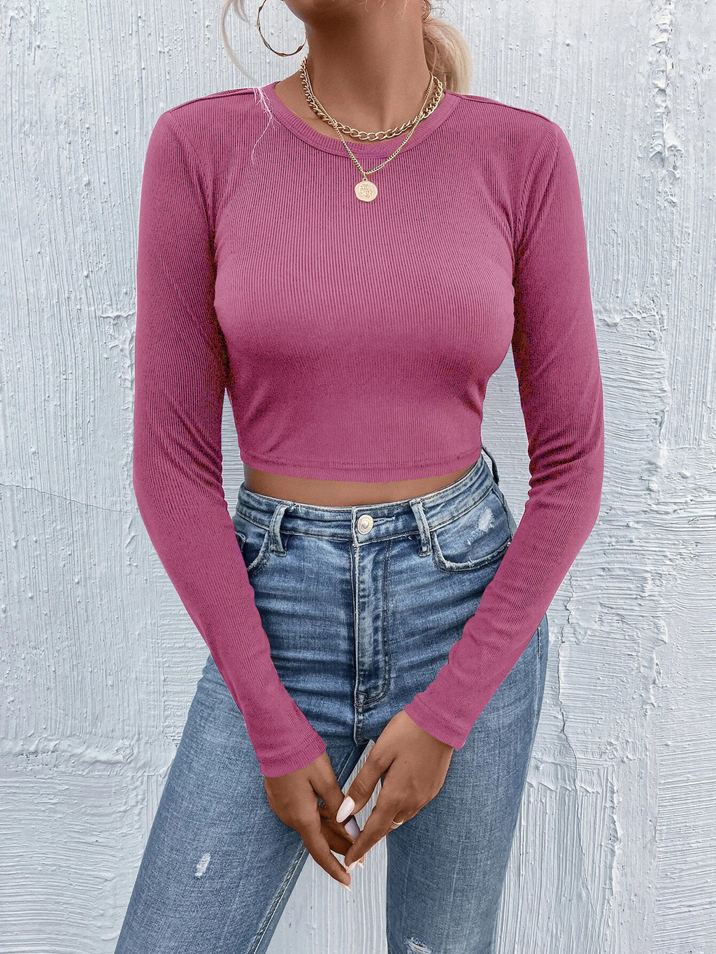 Women's Round Neck Pullover Casual Long Sleeve T-shirt Top