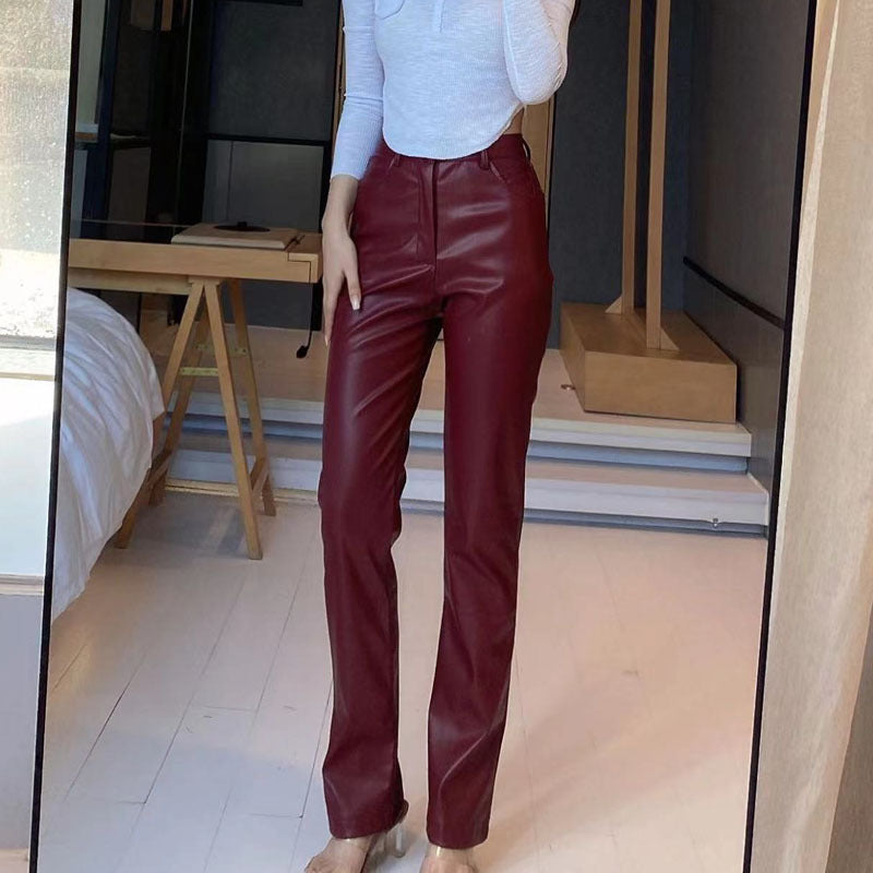 Women's High Elastic PU Leather Pants Leggings