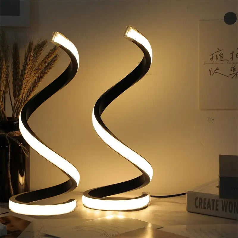 2Pcs Creative Spiral Three-Color Adjustable LED Desk Lamp, Three-Color Dimming, Soft Lighting, Eye-Friendly And Comfortable, Suitable For Bedroom, Liv