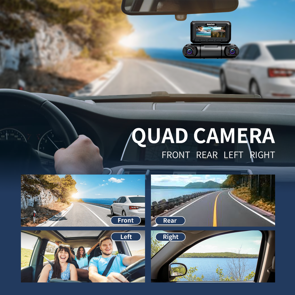 Hainatech 360 Degree View 4 Channel Dash Cam Front And Rear Inside Left Right, Dash Camera For Cars, Built-in GPS WiFi Night Vision, 24 7 Recording Pa