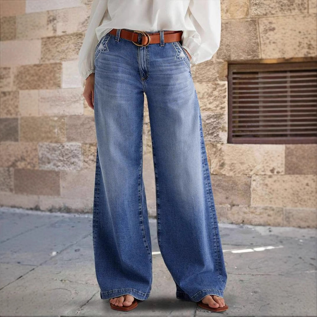 Embroidered Elastic-Waist Straight Pants