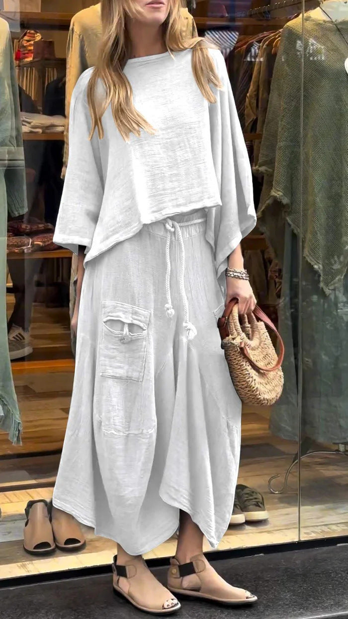 Loose-fitting Skirt Suit Fashion Solid Color Pullover Long-sleeved Top And Long Skirt Two-piece Set